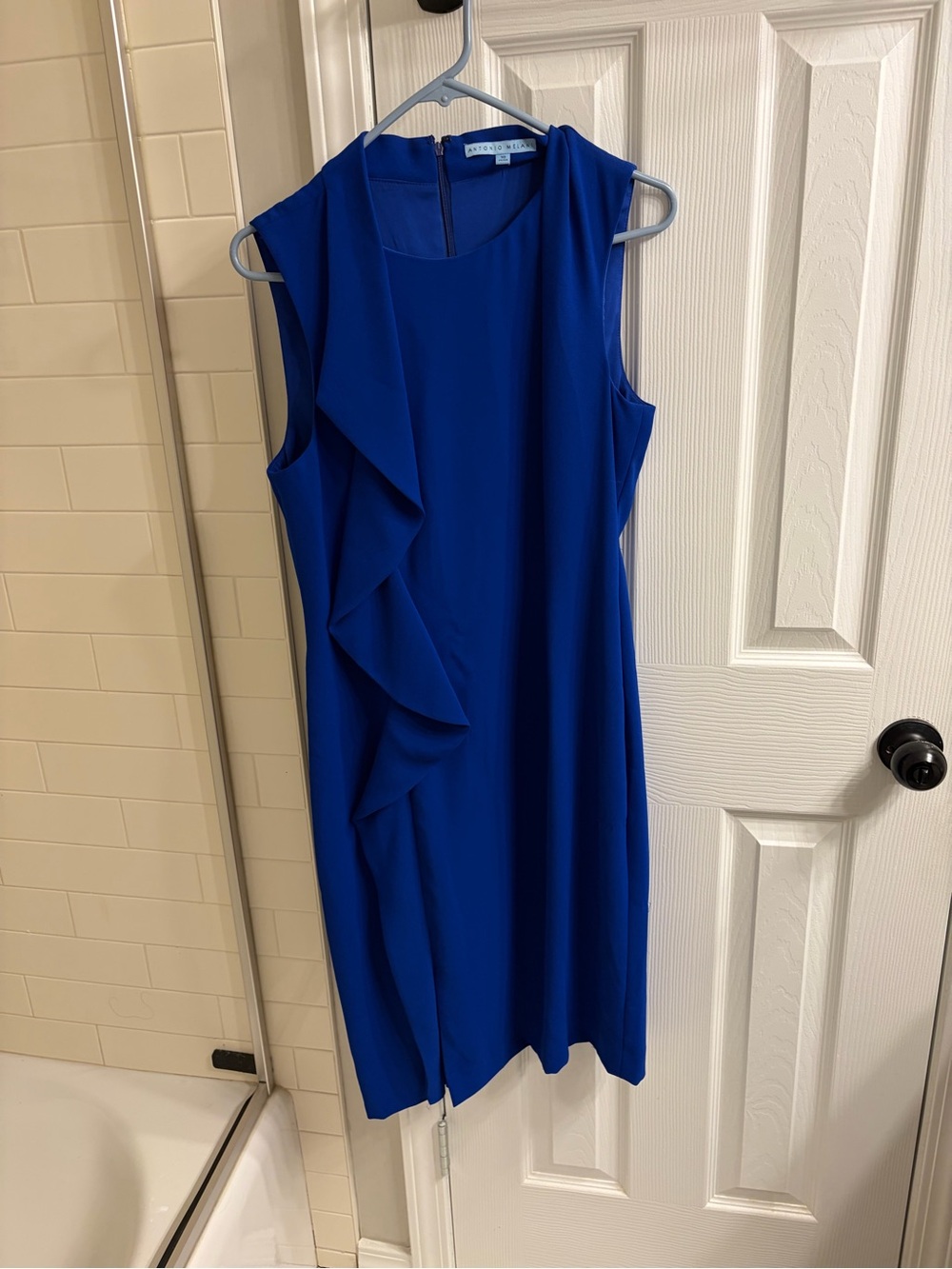 ANTONIO MELANI Cobalt Blue Sleeveless Ruffle Midi Dress